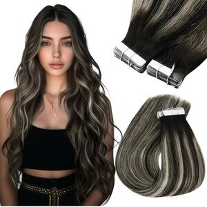 SUNNY HAIR || Real Human Hair Natural Black and Silver Gray Hair Extensions NEW